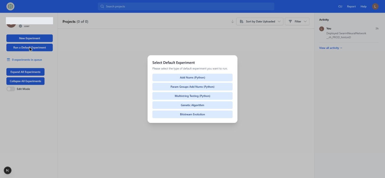 Select Default Experiment modal