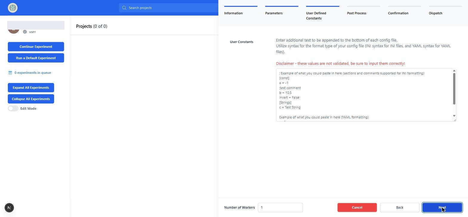 User Defined Constants tab