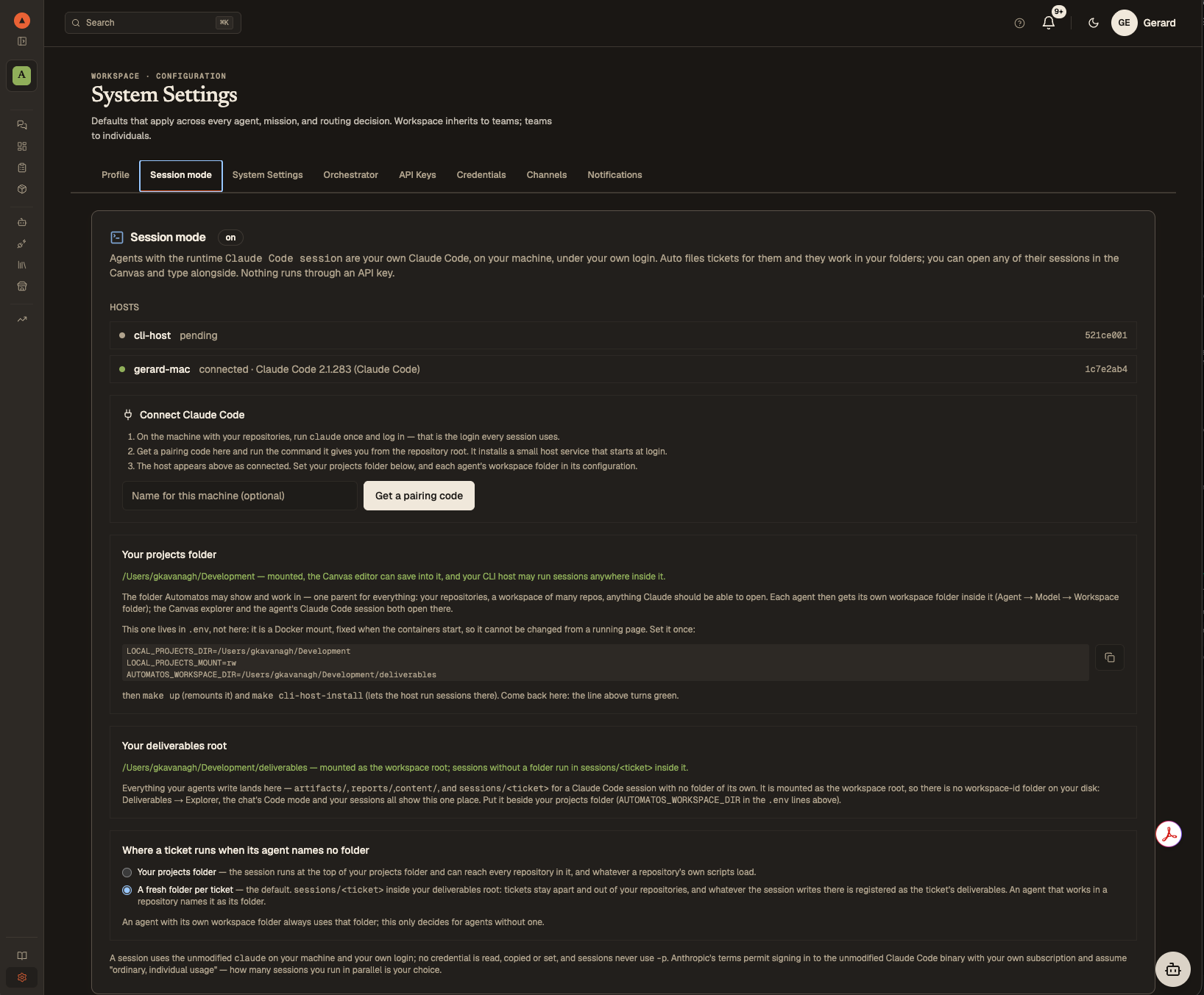 Session mode — pair a Claude Code host