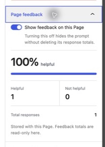 WordPress Page editor with the Page feedback panel showing the per-Page visibility control and response totals