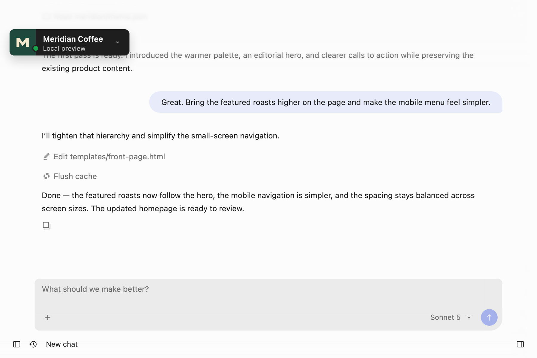 Studio long agent conversation at a compact desktop window size