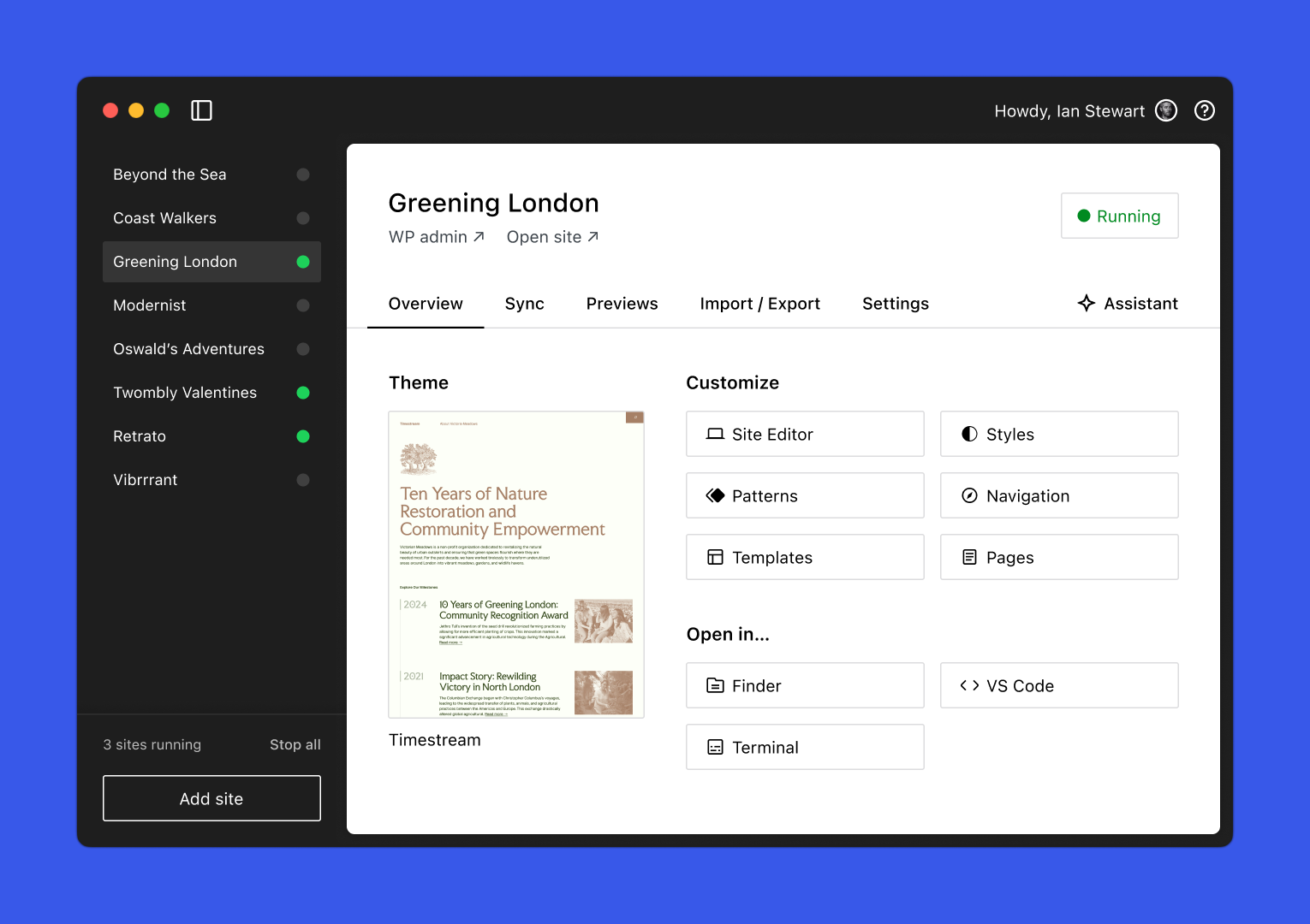 WordPress Studio Dashboard