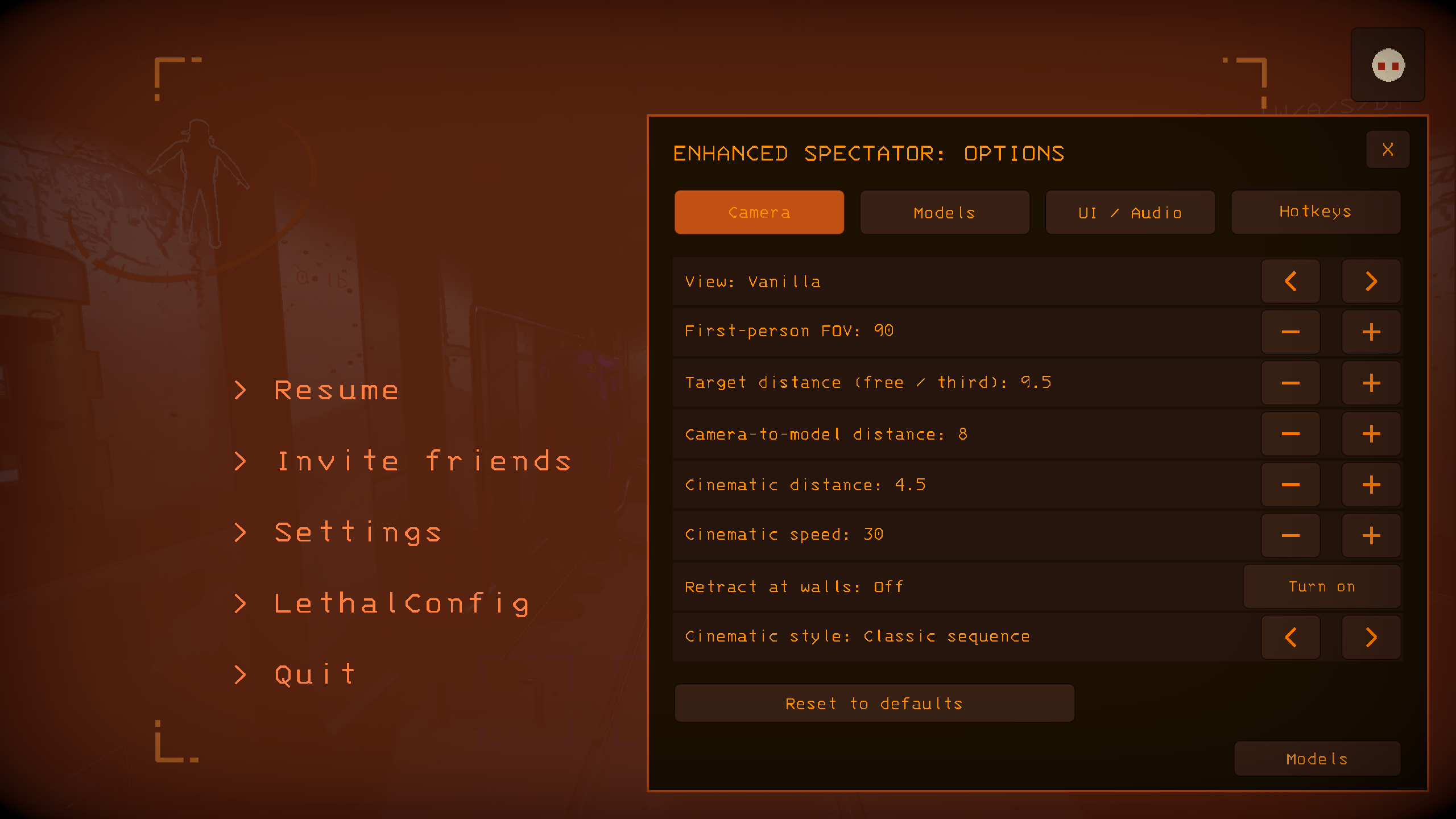 ③ Adjust cameras, models, audio and hotkeys in Options