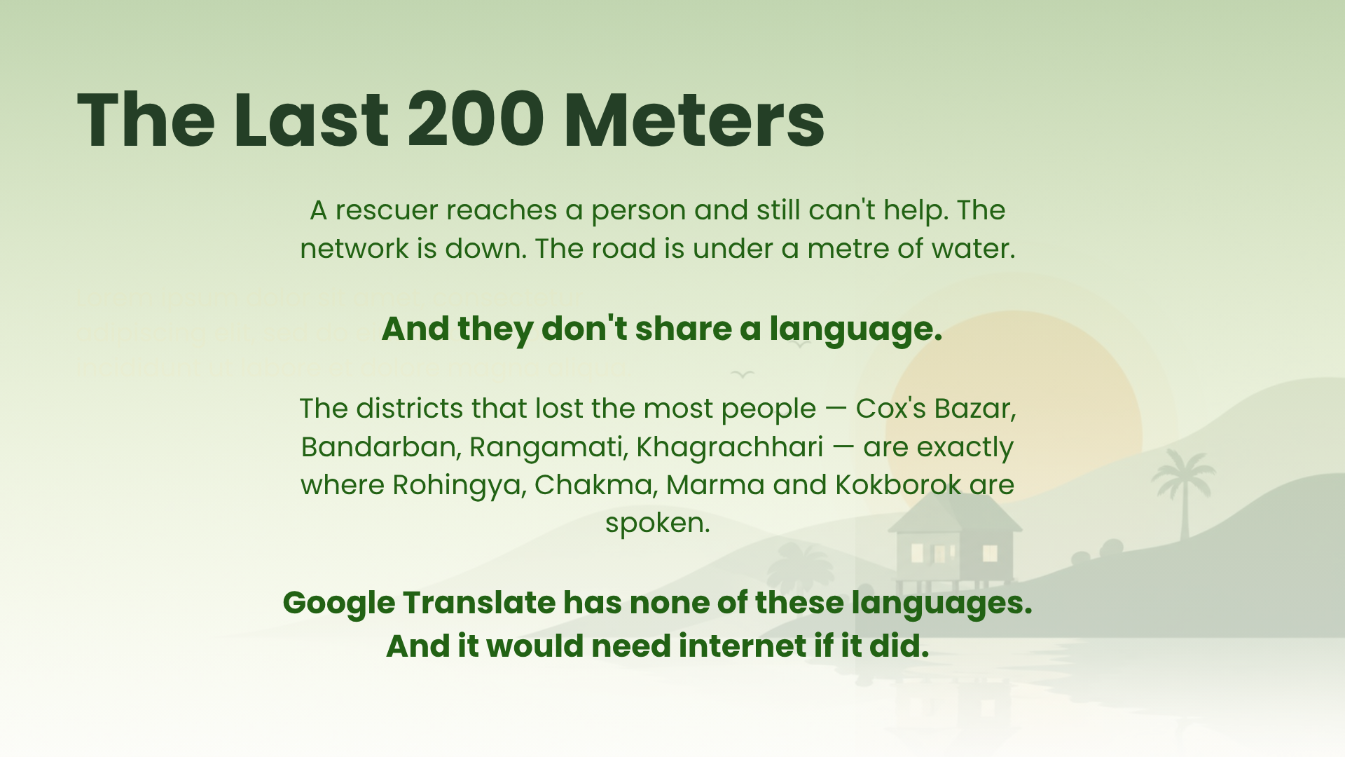The Last 200 Meters — the districts that lost the most people are exactly where Rohingya, Chakma, Marma and Kokborok are spoken.