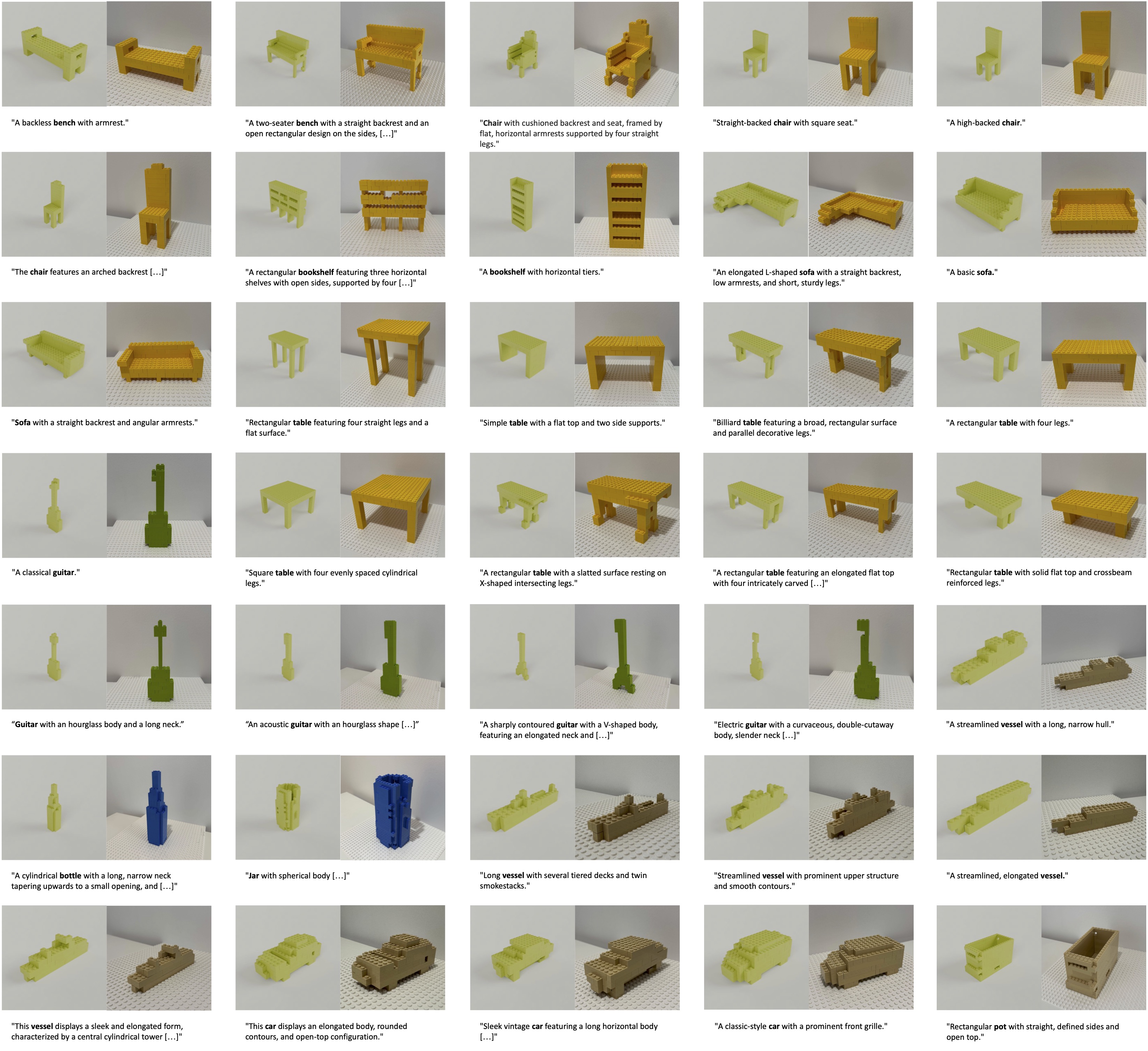 Examples of generated brick models assembled by humans