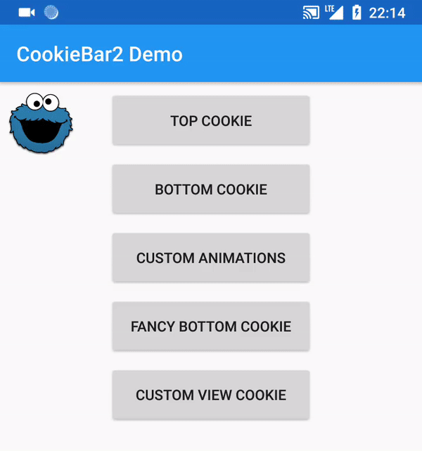 GitHub - AviranAbady/CookieBar2: Android library for displaying text  messages, notifications and alerts at the top or bottom of the screen. A  great alternative for toast and snackbar alerts.