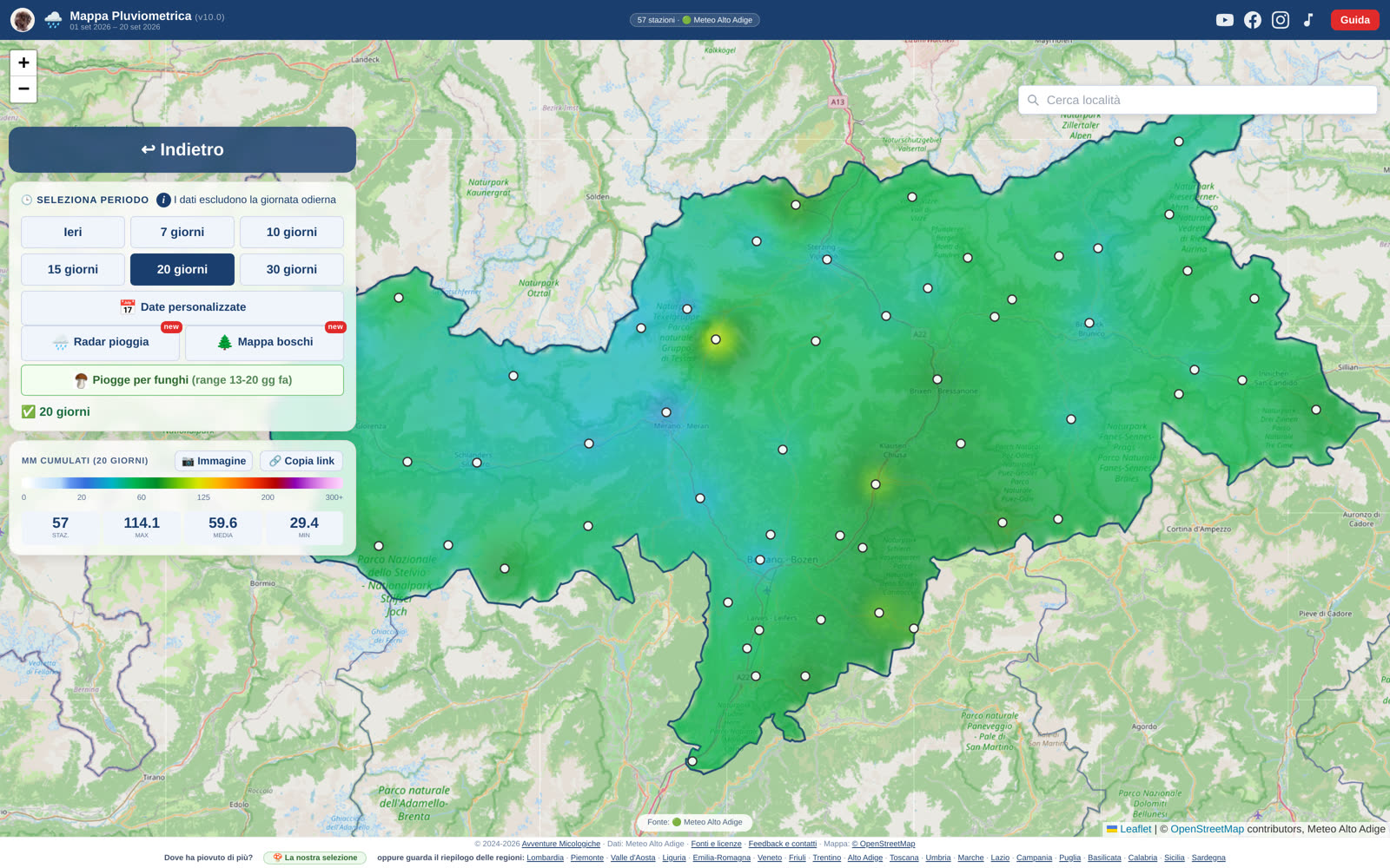 La mappa delle piogge in Alto Adige: le zone più bagnate, stazione per stazione