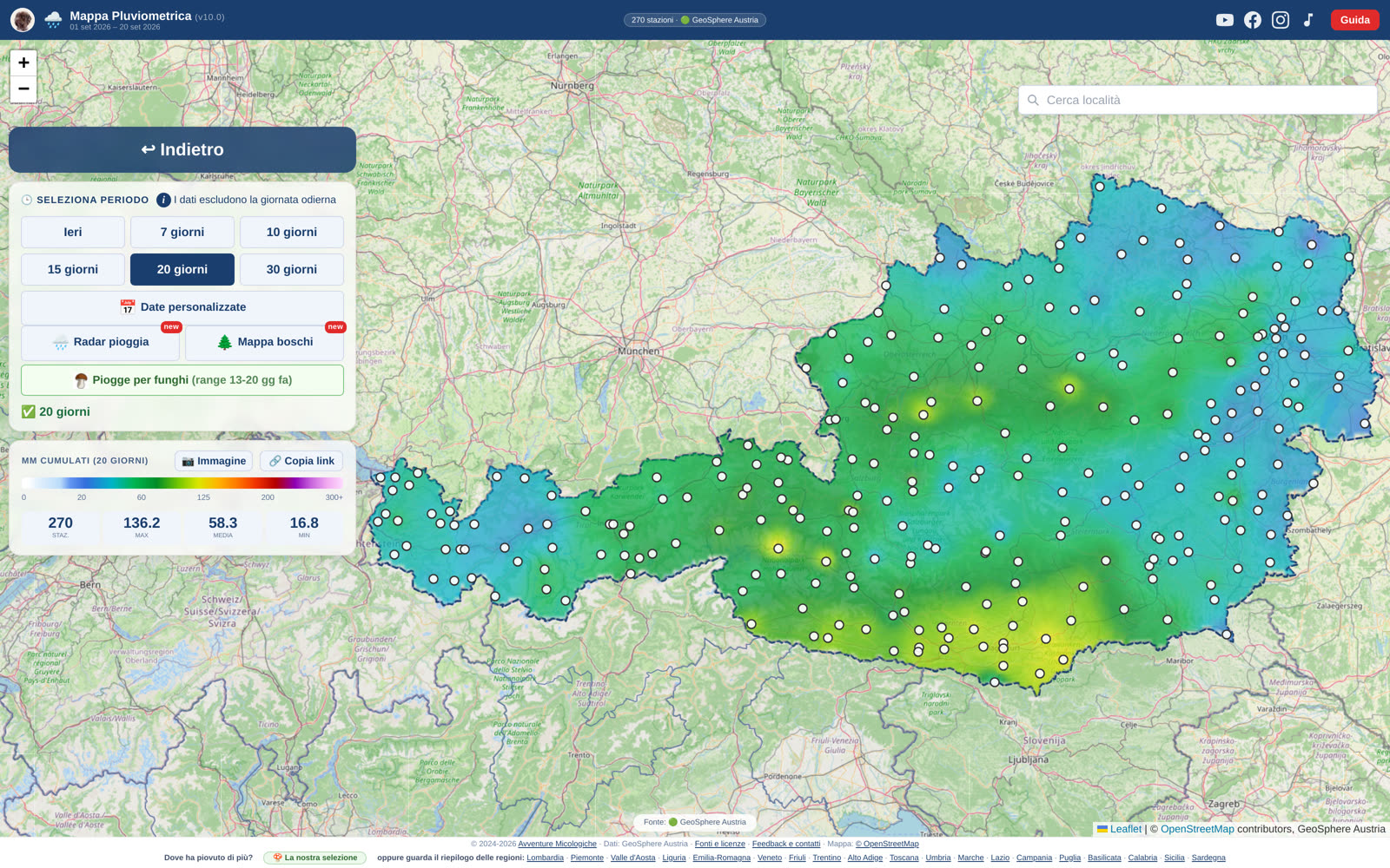 La mappa delle piogge in Austria: le zone più bagnate, stazione per stazione