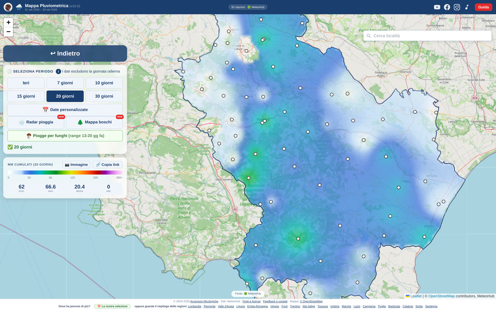 La mappa delle piogge in Basilicata: le zone più bagnate, stazione per stazione