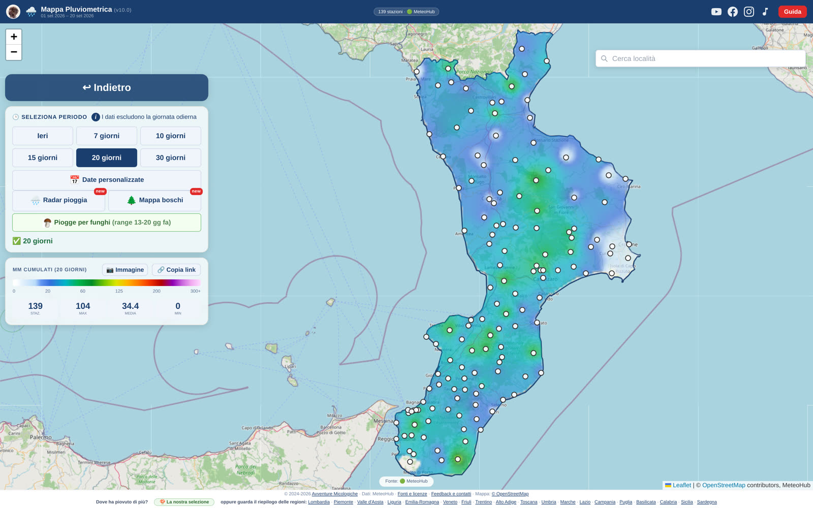 La mappa delle piogge in Calabria: le zone più bagnate, stazione per stazione
