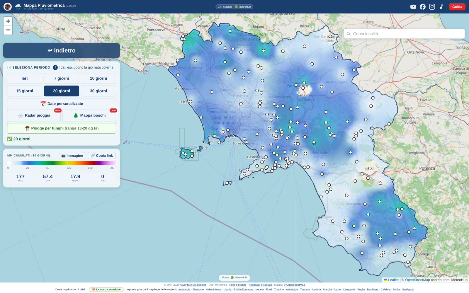 La mappa delle piogge in Campania: le zone più bagnate, stazione per stazione