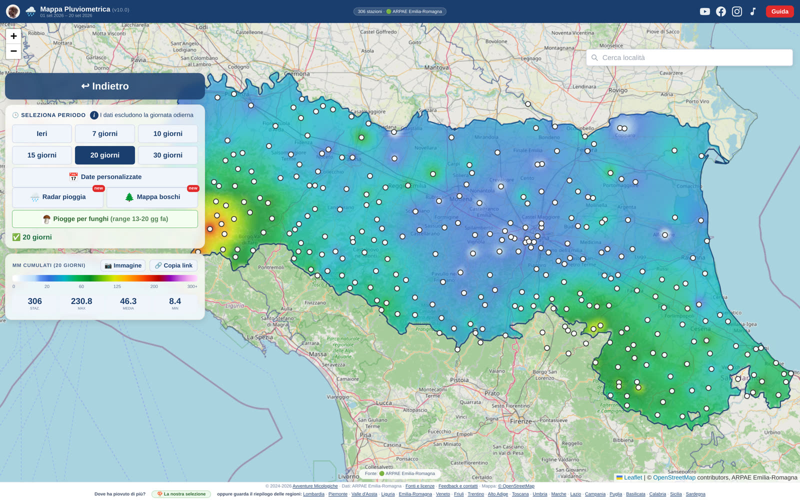 La mappa delle piogge in Emilia-Romagna: le zone più bagnate, stazione per stazione