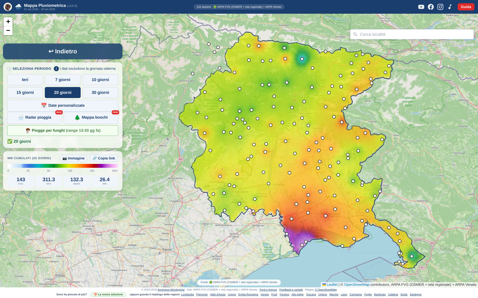 La mappa delle piogge in Friuli: le zone più bagnate, stazione per stazione