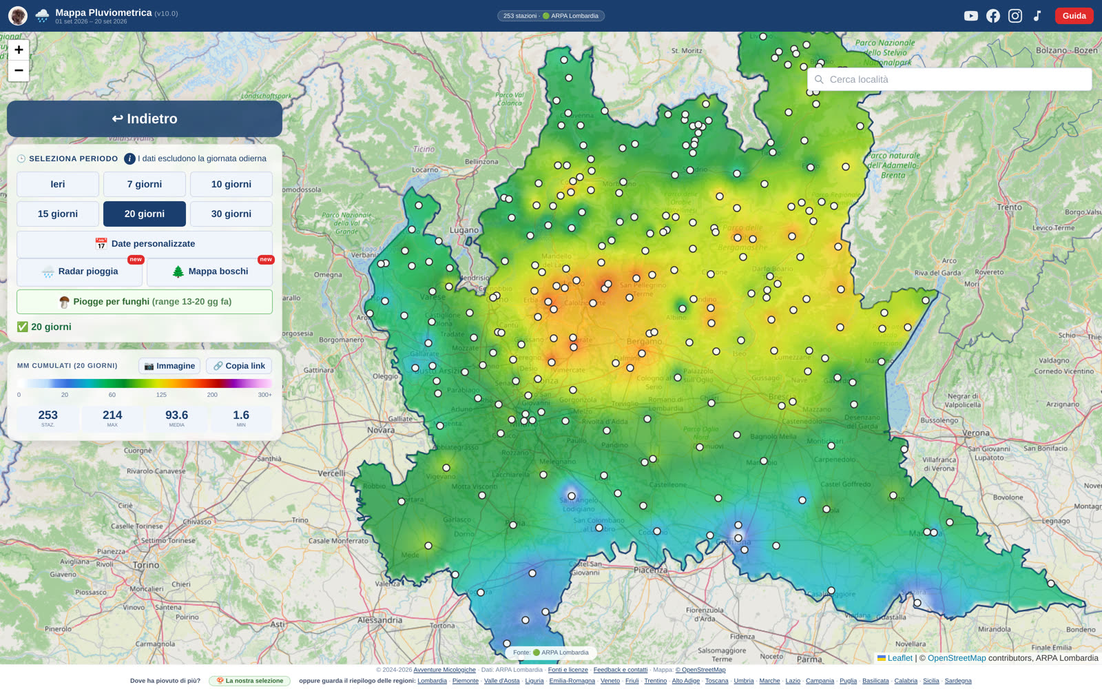 La mappa delle piogge in Lombardia: le zone più bagnate, stazione per stazione