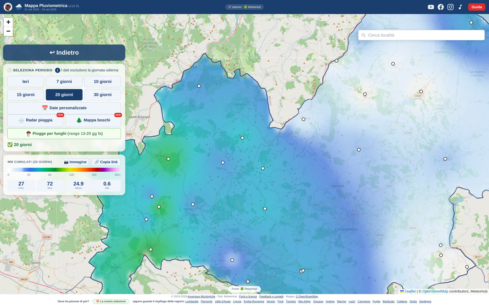 La mappa delle piogge in Molise: le zone più bagnate, stazione per stazione