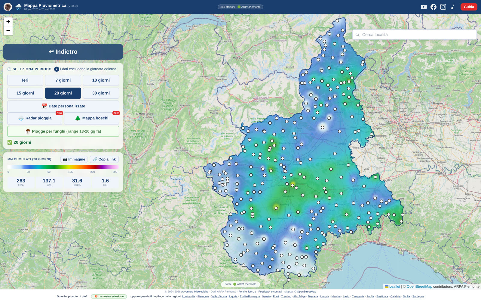 La mappa delle piogge in Piemonte: le zone più bagnate, stazione per stazione