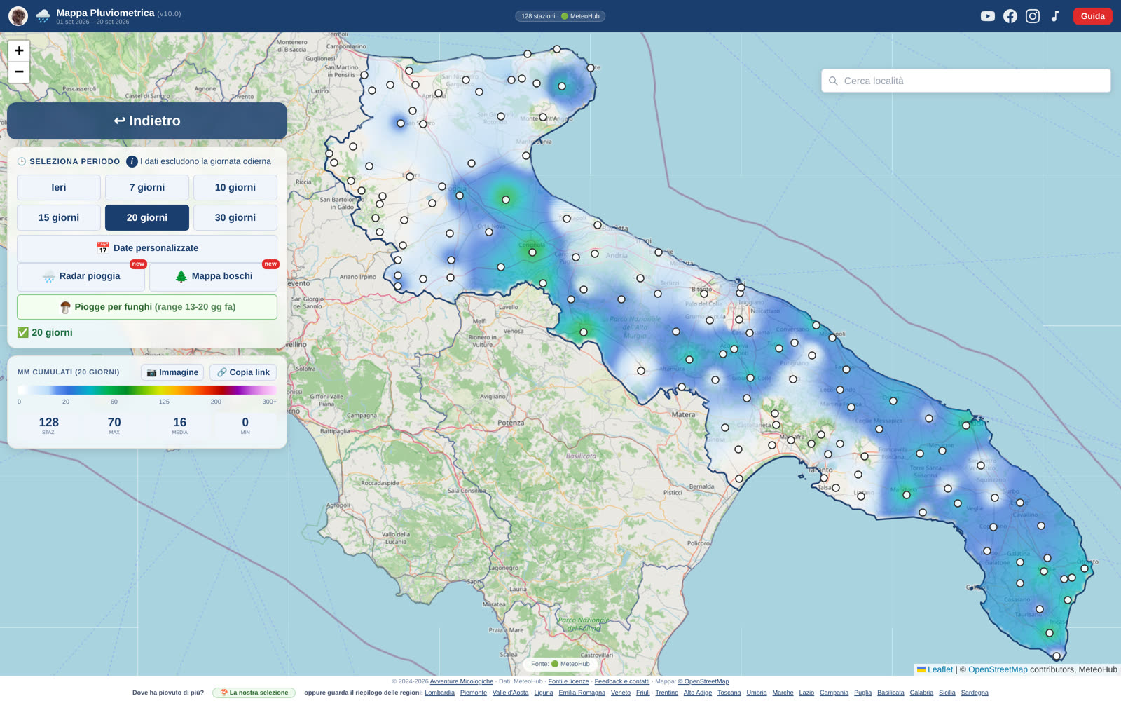 La mappa delle piogge in Puglia: le zone più bagnate, stazione per stazione