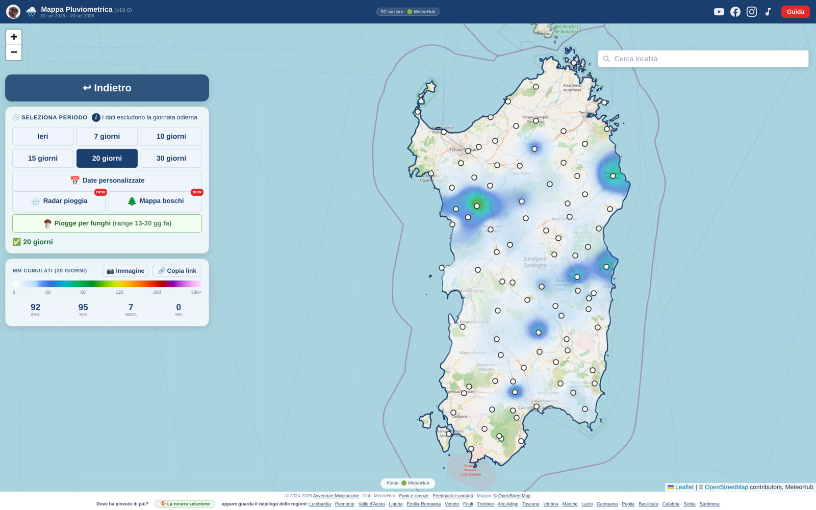 La mappa delle piogge in Sardegna: le zone più bagnate, stazione per stazione