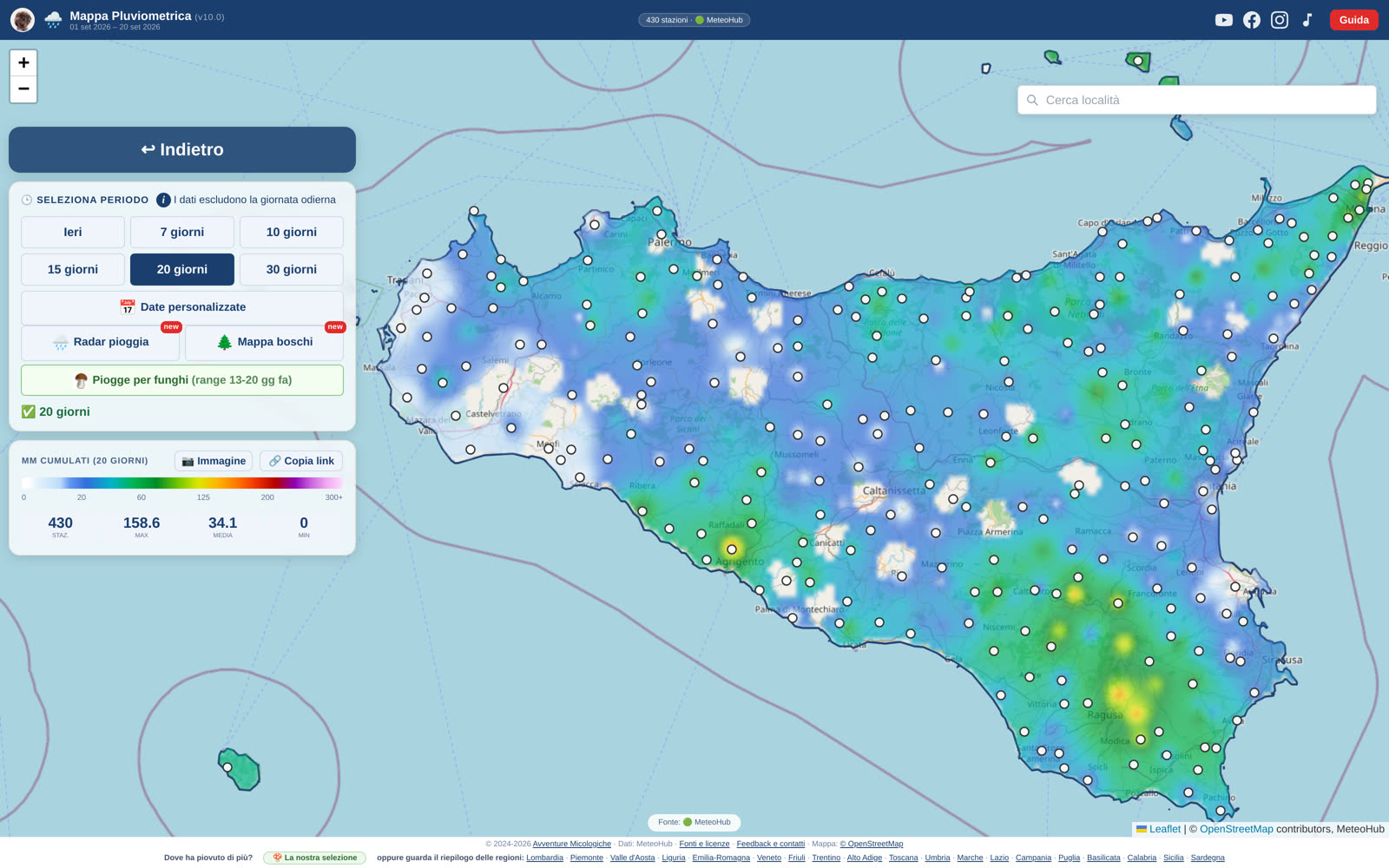 La mappa delle piogge in Sicilia: le zone più bagnate, stazione per stazione