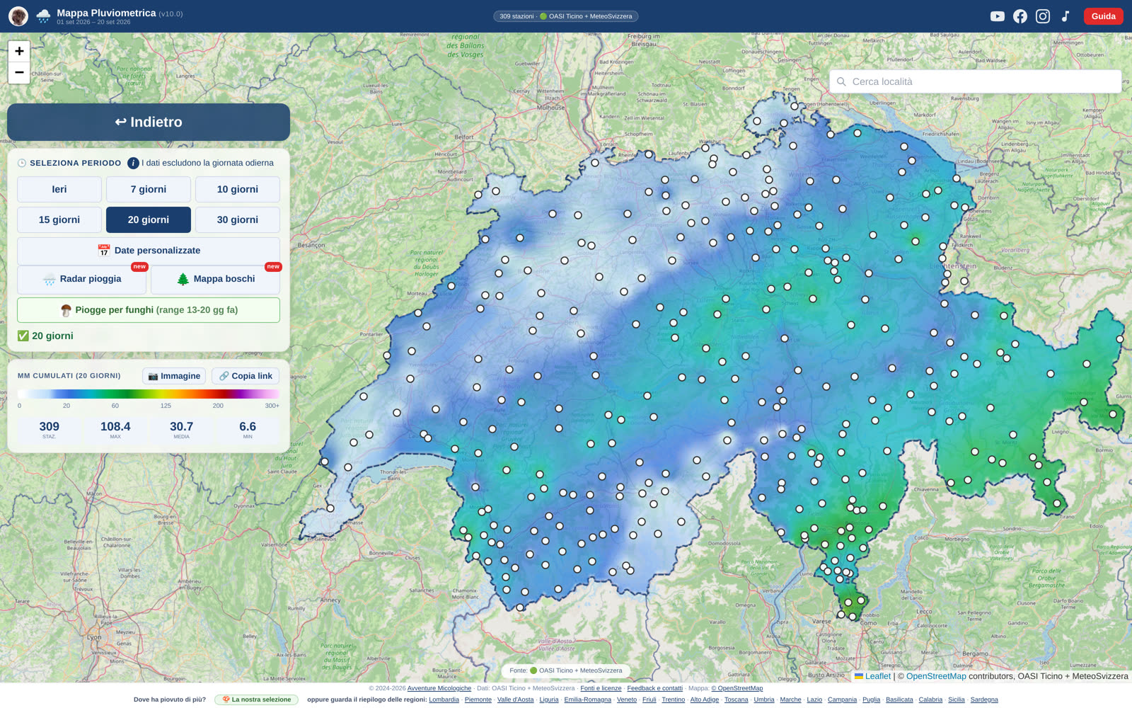 La mappa delle piogge in Svizzera: le zone più bagnate, stazione per stazione
