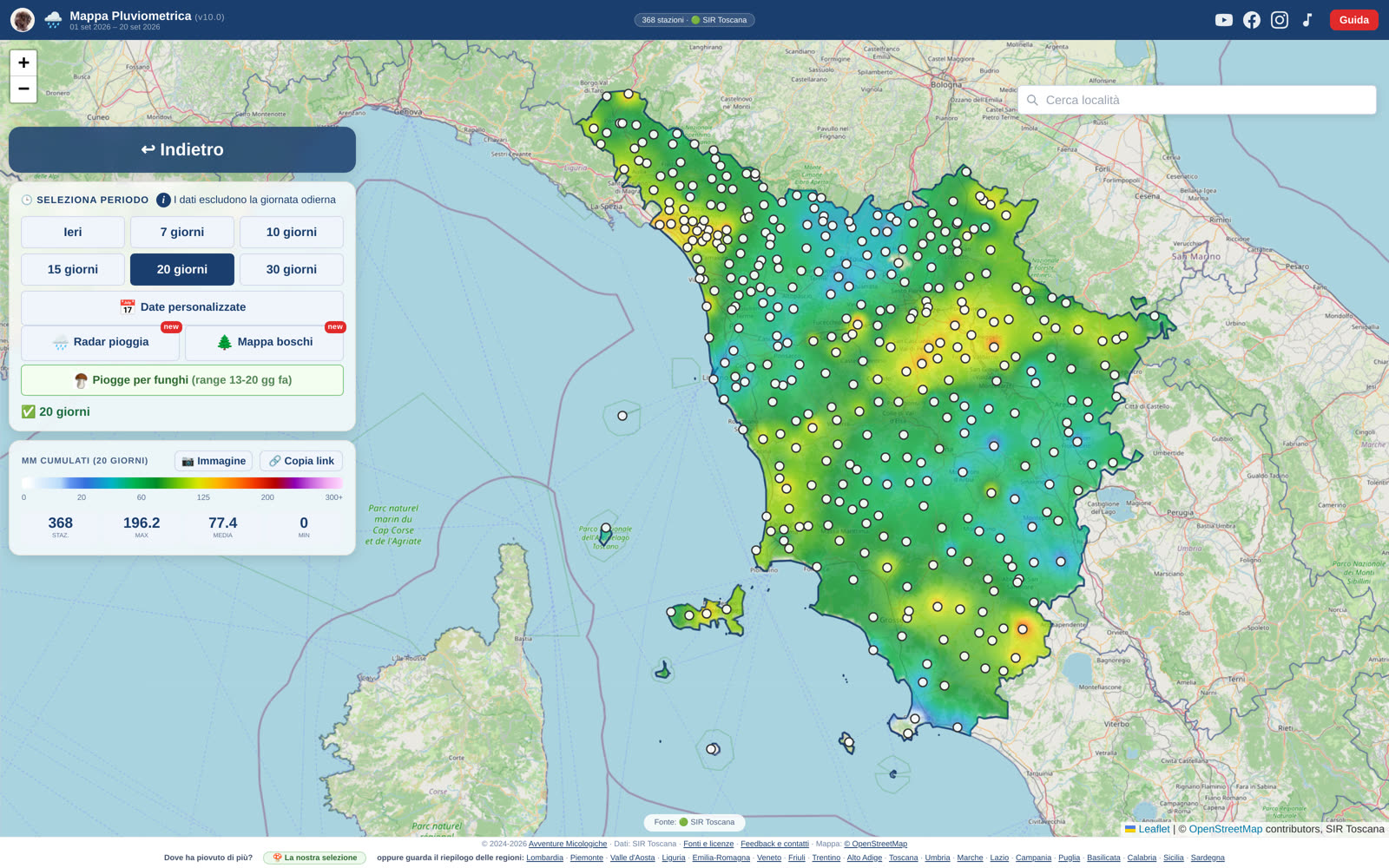 La mappa delle piogge in Toscana: le zone più bagnate, stazione per stazione