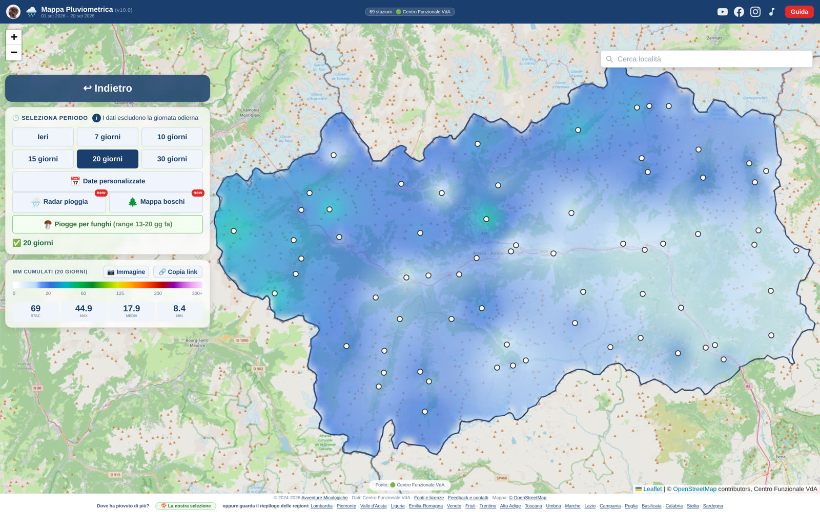 La mappa delle piogge in Valle d'Aosta: le zone più bagnate, stazione per stazione