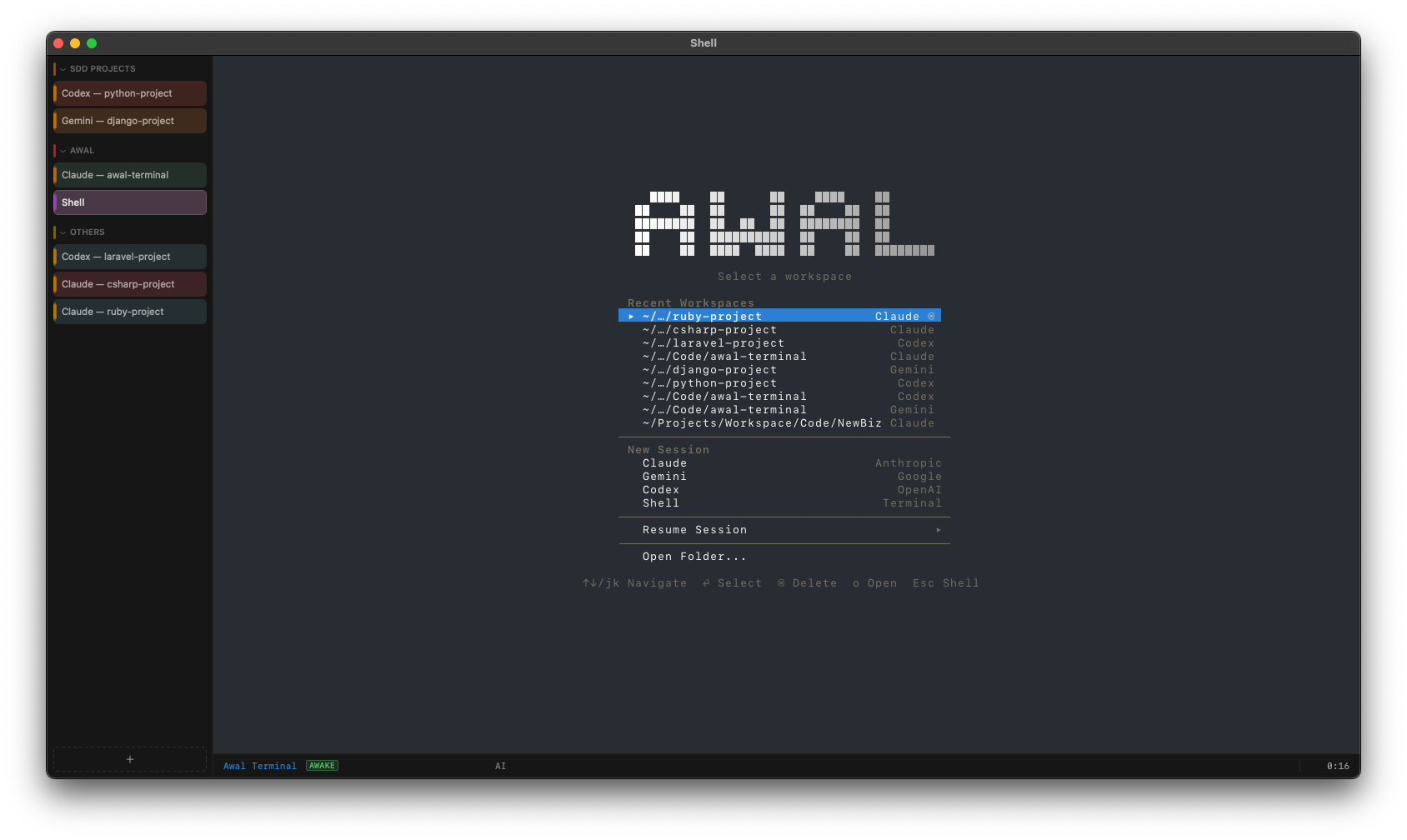 Workspace selector