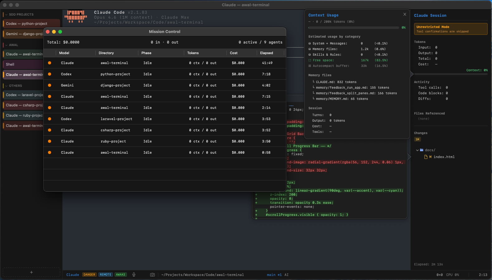 Mission Control dashboard