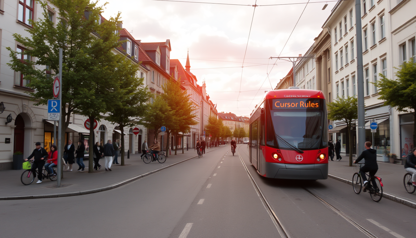 Freiburg street with Cursor rules tram