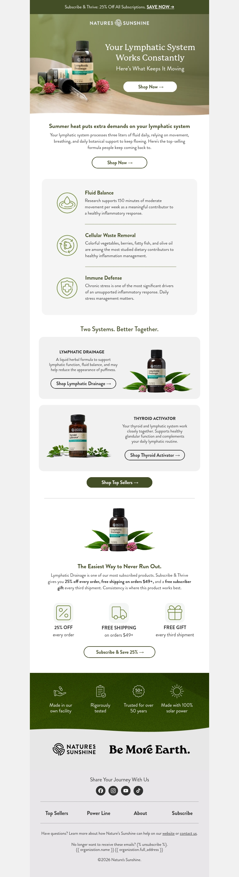 Nature’s Sunshine lymphatic system educational email