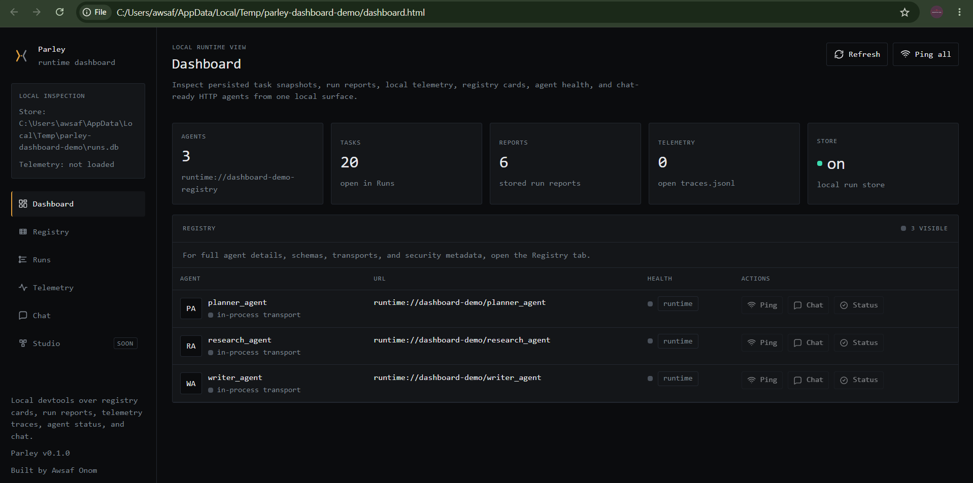 parley dashboard UI