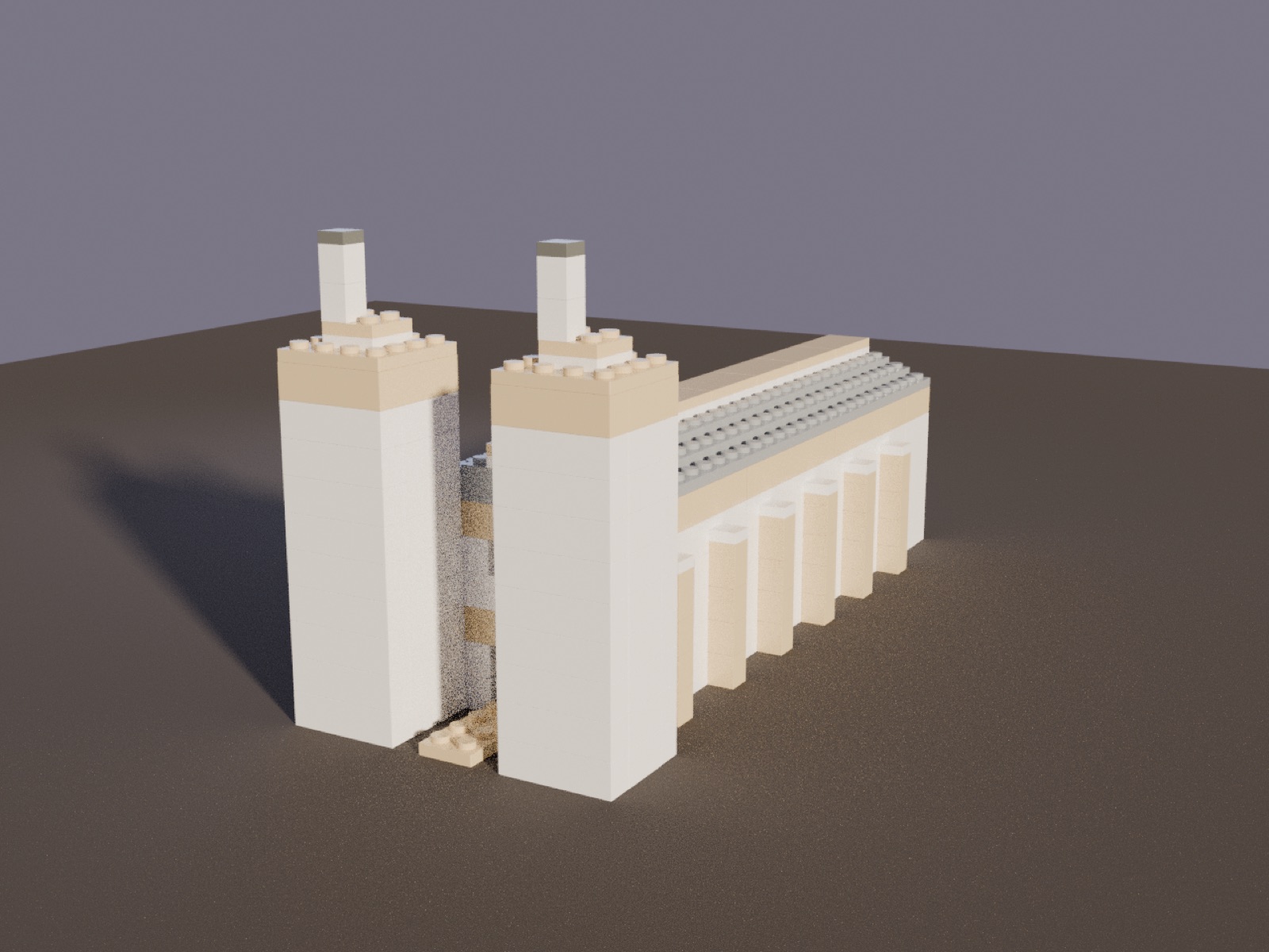 A Lego colonnade with two towers