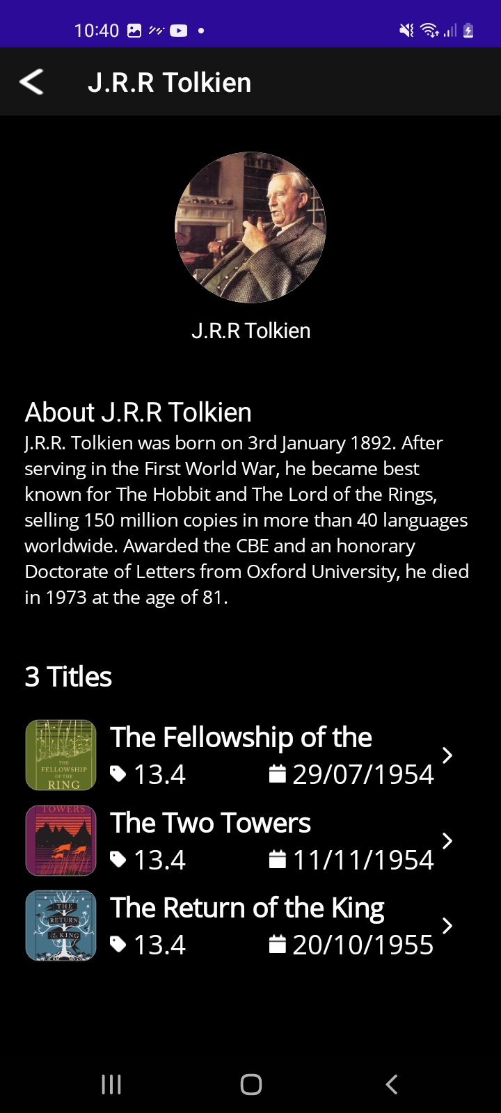 Author Detail Page On Android