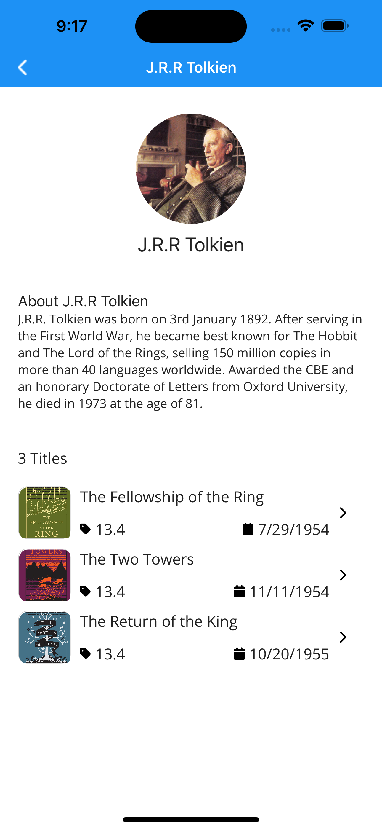 Author Detail Page On iOS