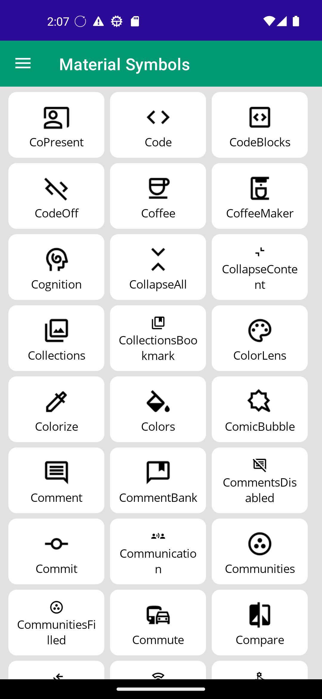 The material symbols page on iOS