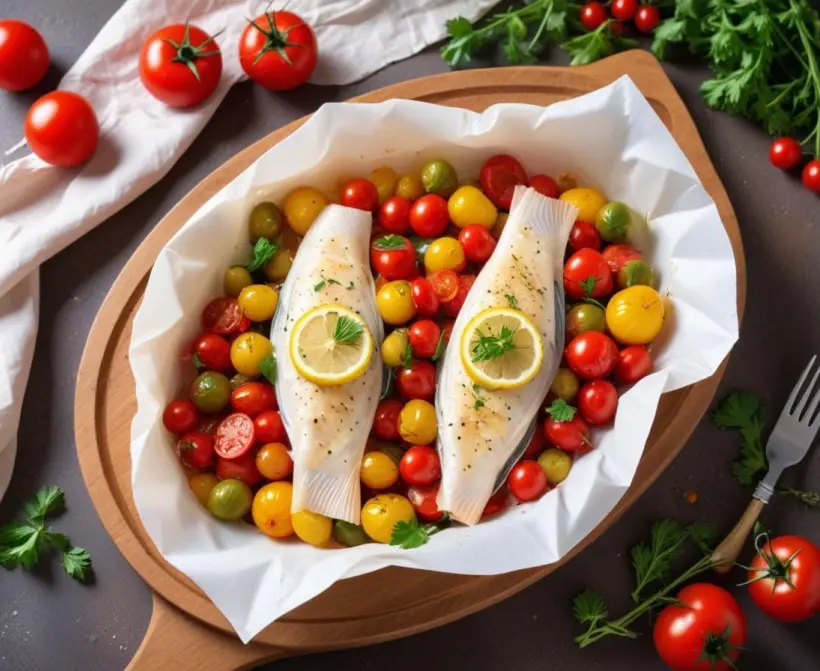 Papillote de poisson aux courgettes et tomates cerises