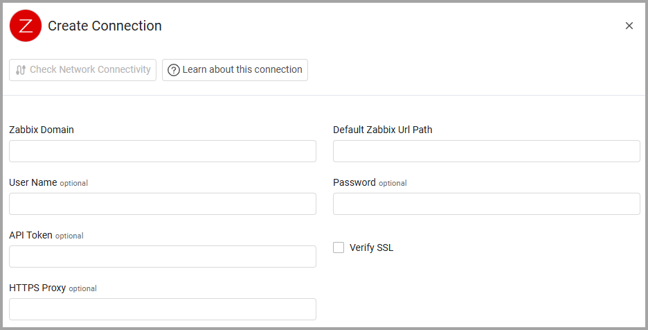 Zabbix connection screen