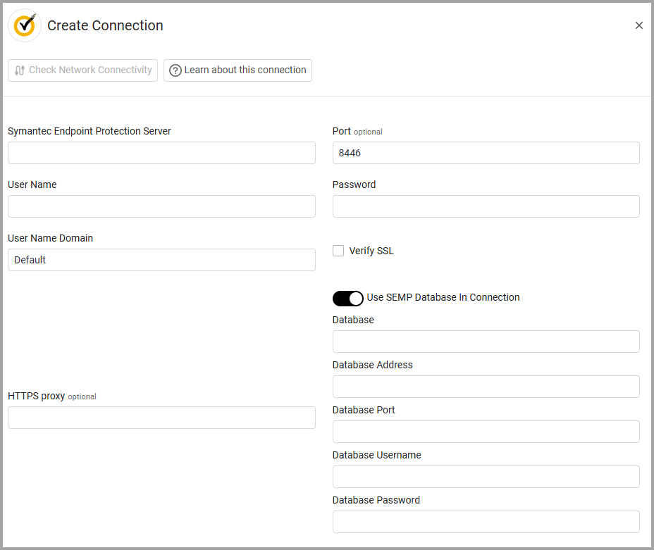 Symantec Endpoint Protection 14.x connection screen