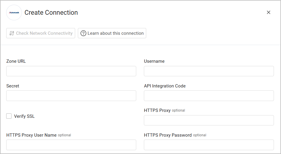 Autotask psa create new connection