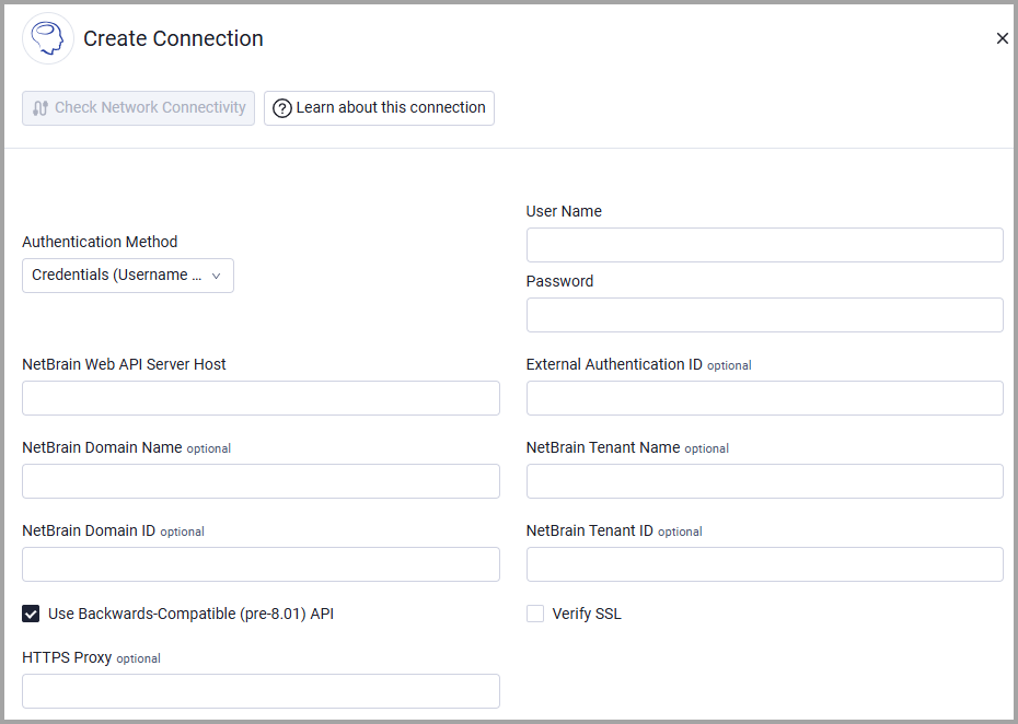 NetBrain connection screen