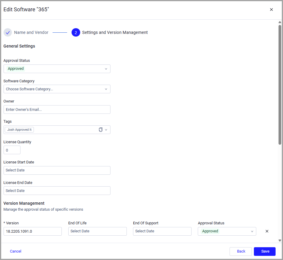 Edit Software drawer