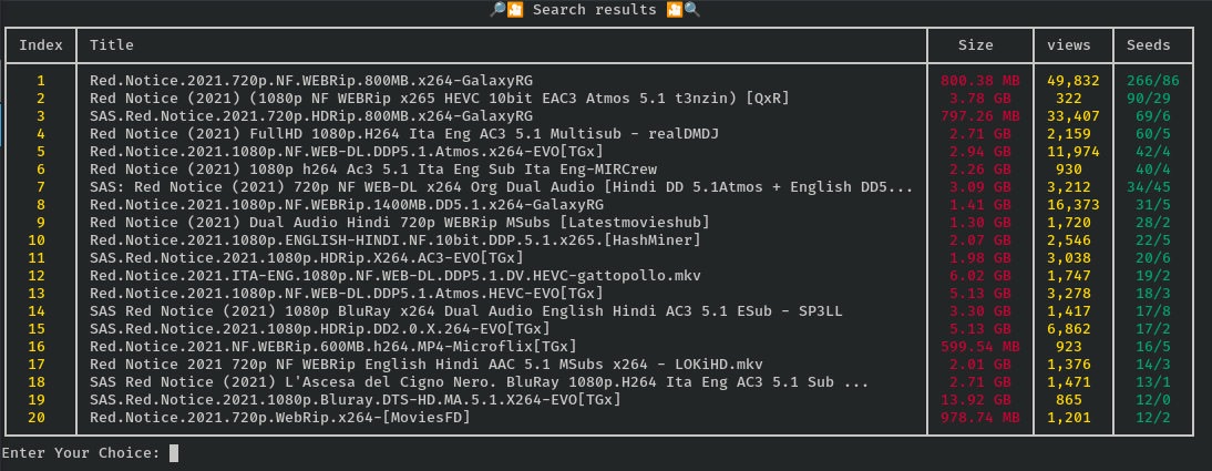 table of search