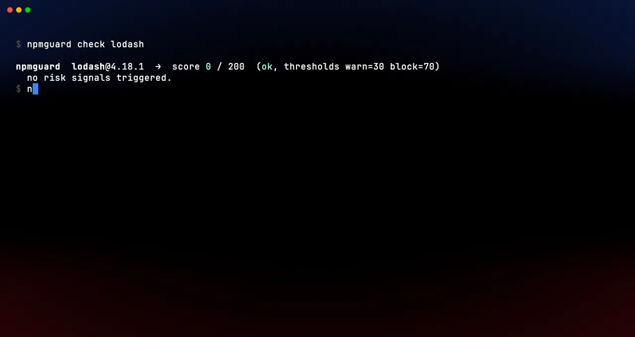 npmguard refusing to install a typosquat, atlas-ragnarok theme