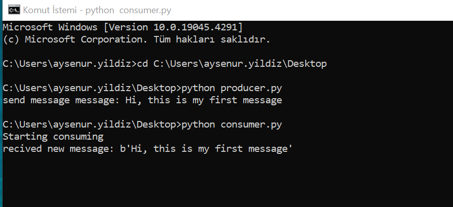  Komut istemi üzerinde consumer kodunun çalıştırılması