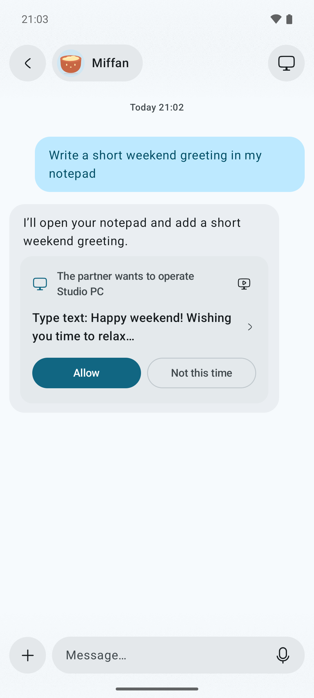 The partner asking before it types