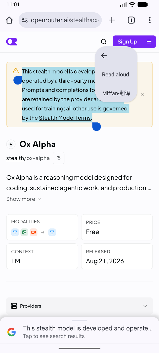 Choosing Miffan-Translate from the Android text action menu