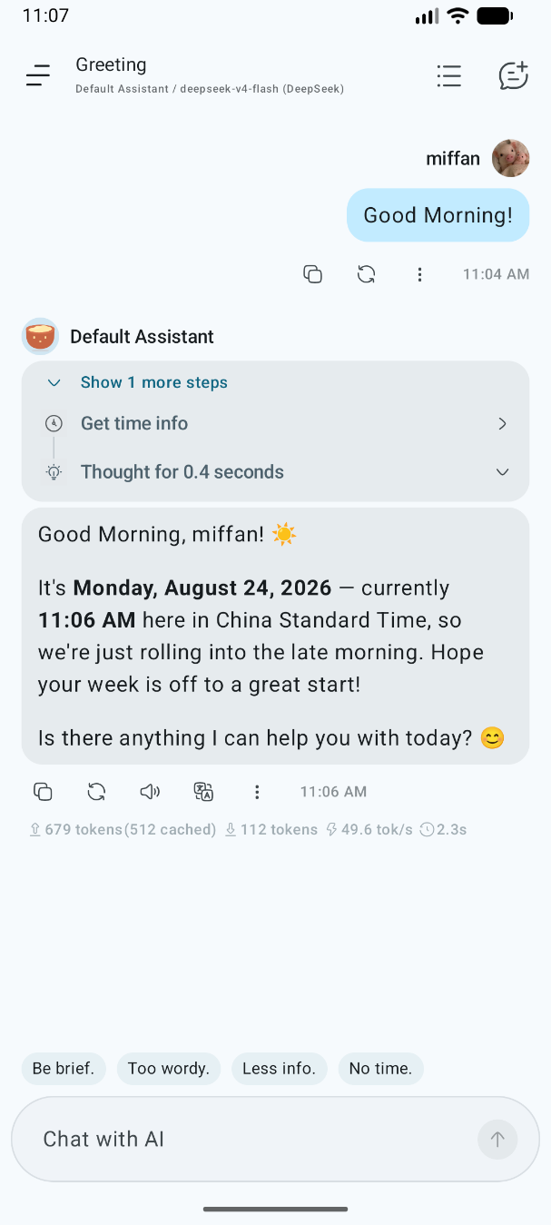 Chat response with a local tool call