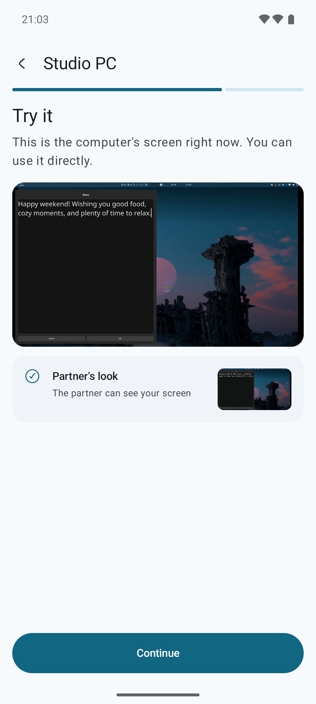 Guided setup with a live view of the desktop