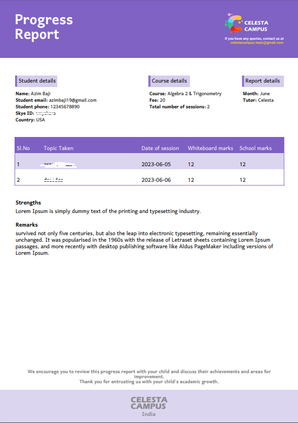 Progress report PDF format