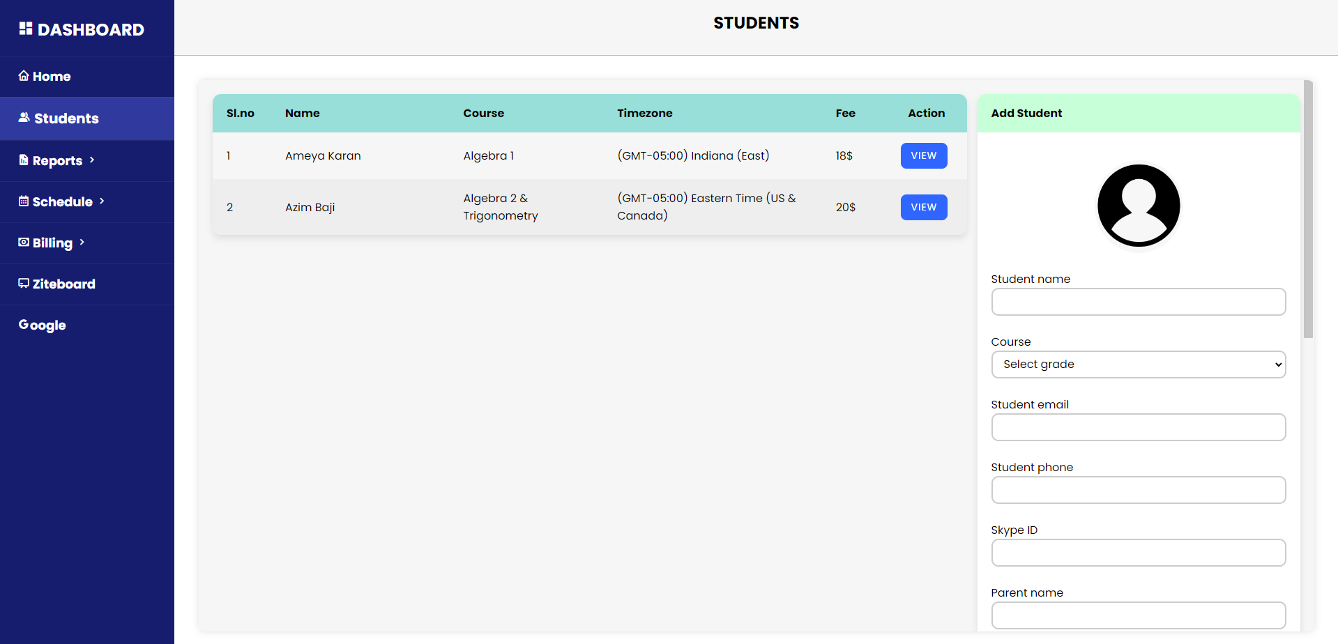 Students page